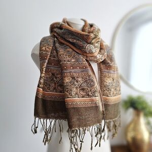 Luxury Pashmina Silk Shawl | Oversized Woven Paisley Wrap | 76” x 27”
